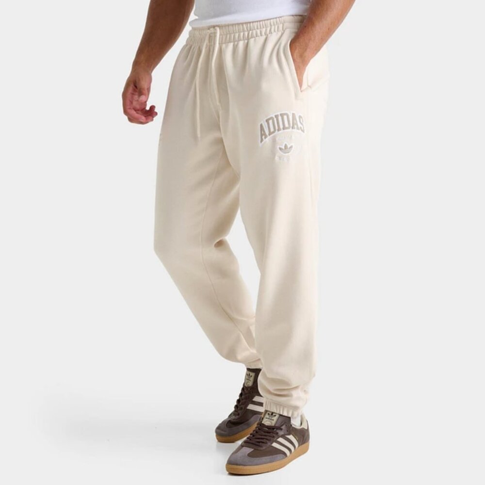 Adidas Men's Cream Fleece Athletic Jogger Sweatpants Athleisure Logo Gym Medium